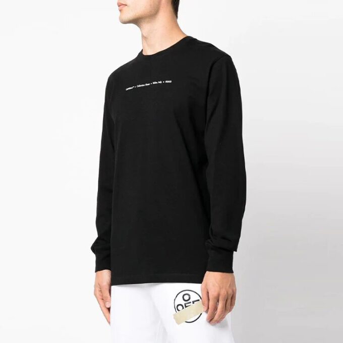 Cotton Arrow Logo Printing Round Neck Long Sleeves Black