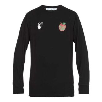 Cotton Classic Logo Apple Printing Round Neck Long Sleeves Black