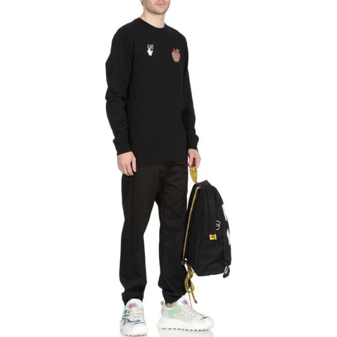 Cotton Classic Logo Apple Printing Round Neck Long Sleeves Black