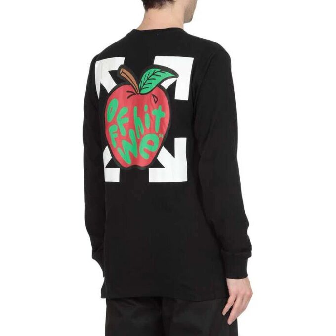 Cotton Classic Logo Apple Printing Round Neck Long Sleeves Black
