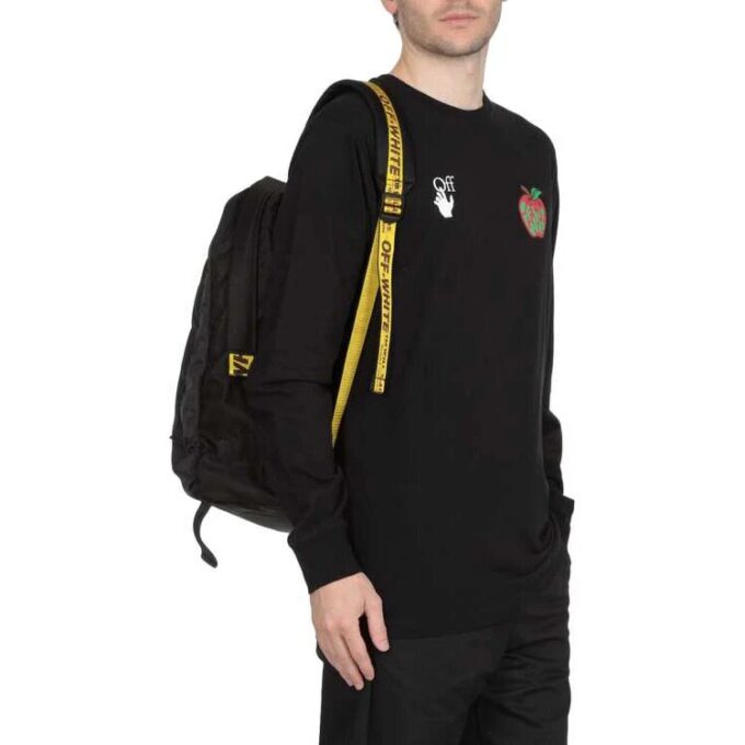 Cotton Classic Logo Apple Printing Round Neck Long Sleeves Black