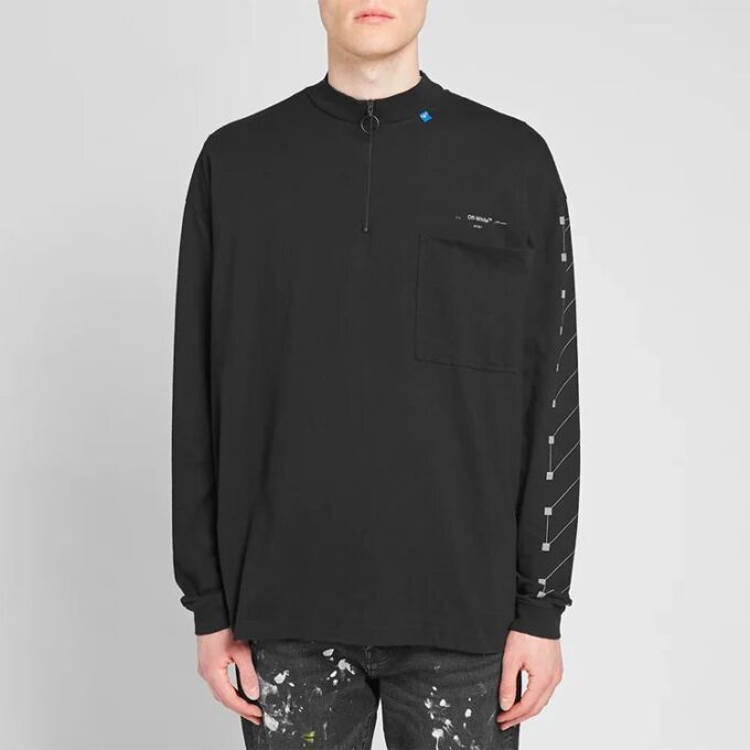 Cotton High Collar Long Sleeves Black