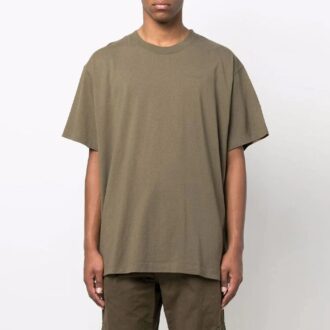 Diag Tab Solid Color Round Neck Short Sleeve Olive Green