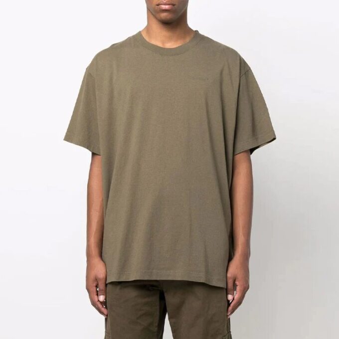 Diag Tab Solid Color Round Neck Short Sleeve Olive Green