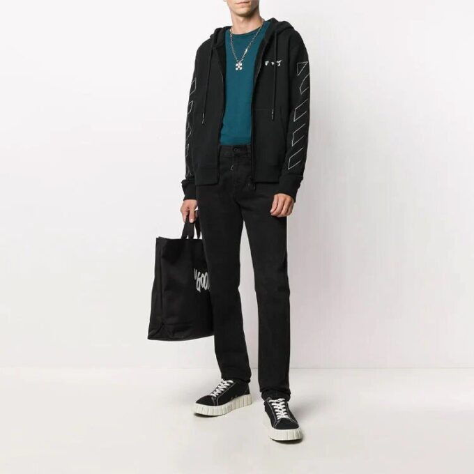 Diag Zipper Hooded Jacket Black