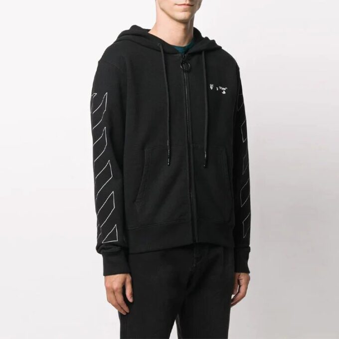 Diag Zipper Hooded Jacket Black