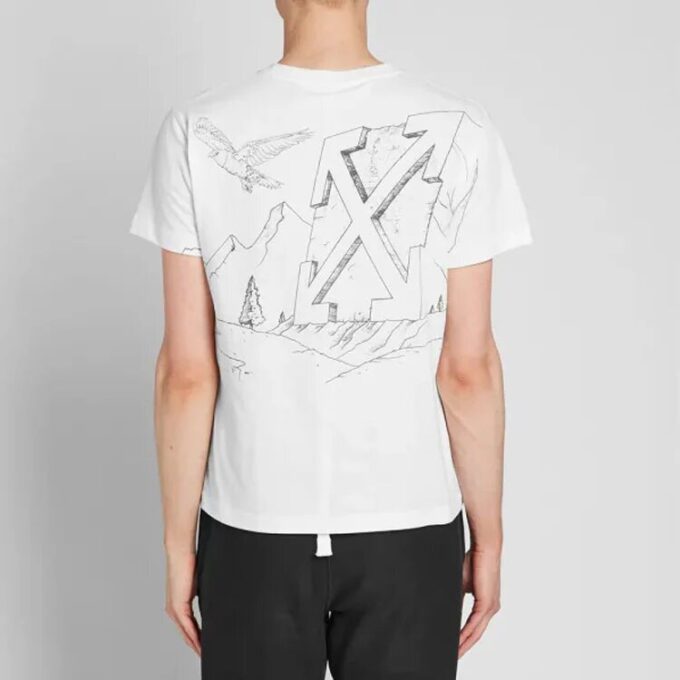 Diagonal Eagle Printing Short Sleeve White