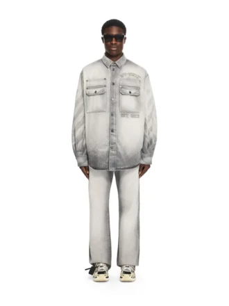 Diagonal Embroidered Denim Military Overshirt