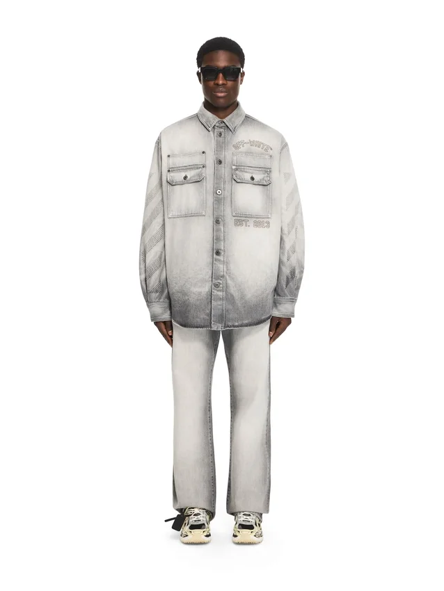 Diagonal Embroidered Denim Military Overshirt Diagonal Embroidered Denim Military Overshirt
