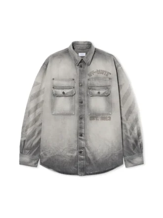 Diagonal Embroidered Denim Military Overshirt