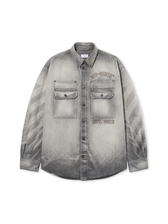 Diagonal Embroidered Denim Military Overshirt Diagonal Embroidered Denim Military Overshirt