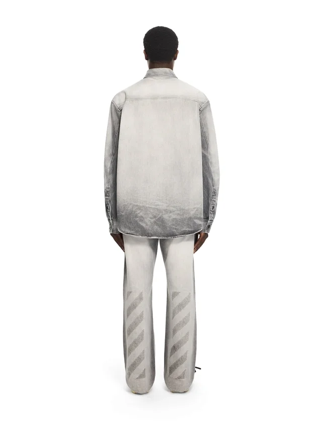 Diagonal Embroidered Denim Military Overshirt Diagonal Embroidered Denim Military Overshirt