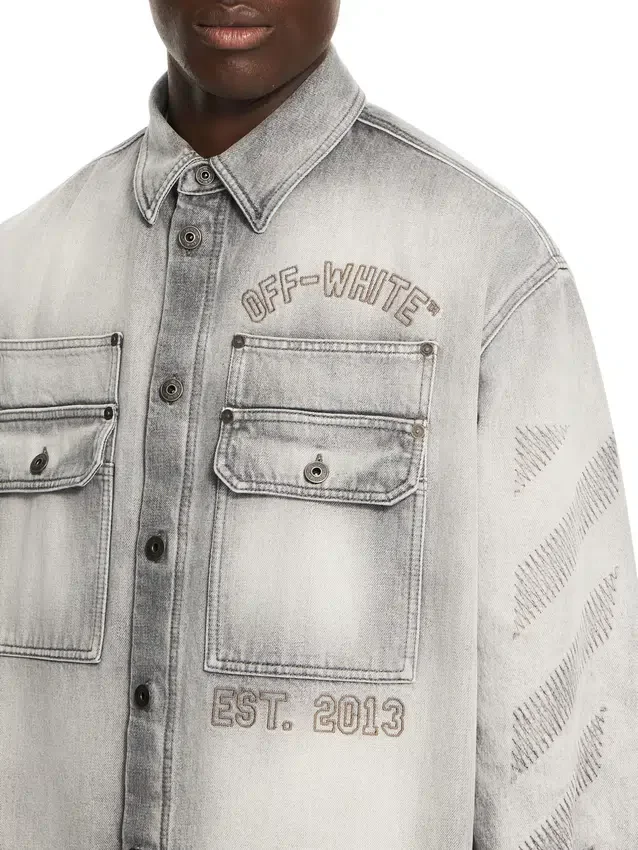 Diagonal Embroidered Denim Military Overshirt Diagonal Embroidered Denim Military Overshirt