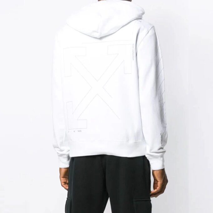 Diagonal Sleeve Unfinished Popover Hoody White