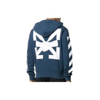 Diagonal Stripes Printing Hooded Pullover Men Blue