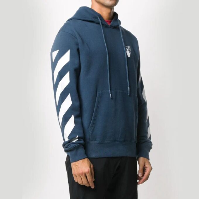 Diagonal Stripes Printing Hooded Pullover Men Blue