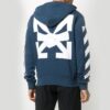Diagonal Stripes Printing Hooded Pullover Men Blue