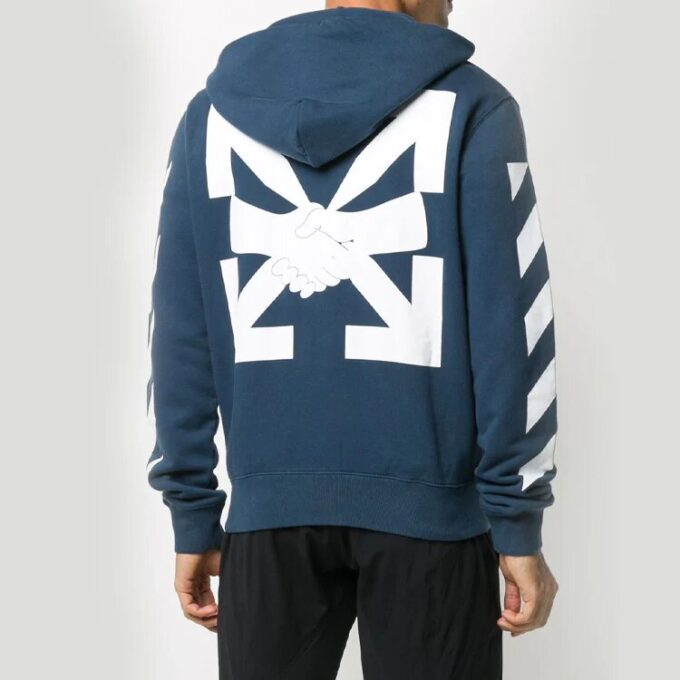 Diagonal Stripes Printing Hooded Pullover Men Blue