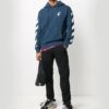 Diagonal Stripes Printing Hooded Pullover Men Blue
