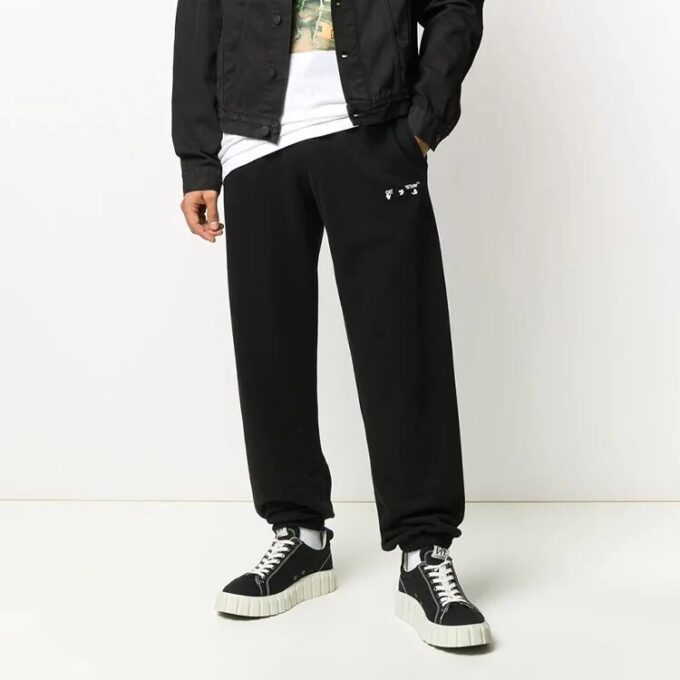 Diagonal Stripes Printing Trousers Men Black