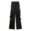 Embroidered Cargo Long Pants Loose Fit Black