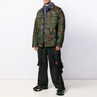 Embroidered Cargo Long Pants Loose Fit Black