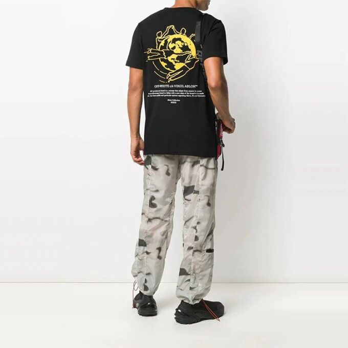 Embroidered Earth Printing Short Sleeve Black