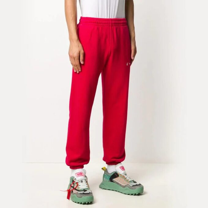 Embroidered Logo Bundle Feet Sports Pants Red