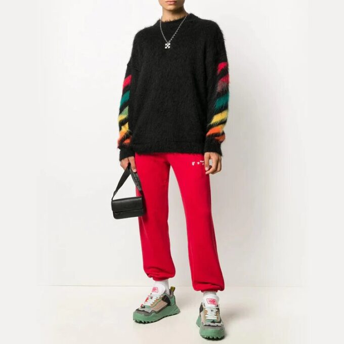 Embroidered Logo Bundle Feet Sports Pants Red