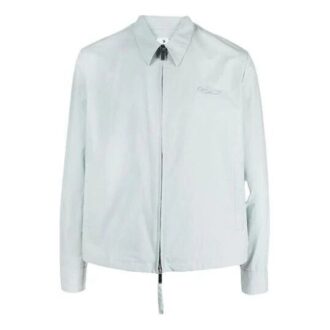 Embroidered Logo Zip-up Shirt “Blue”