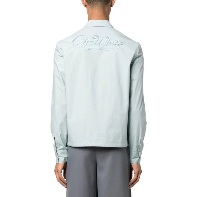 Embroidered Logo Zip-up Shirt “Blue”
