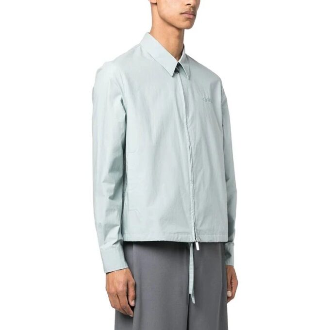 Embroidered Logo Zip-up Shirt “Blue”