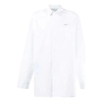 Embroidered Pattern Solid Color Long Sleeves Shirt Loose Fit White