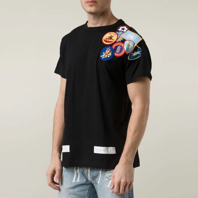 Embroidered Printing Short Sleeve Black