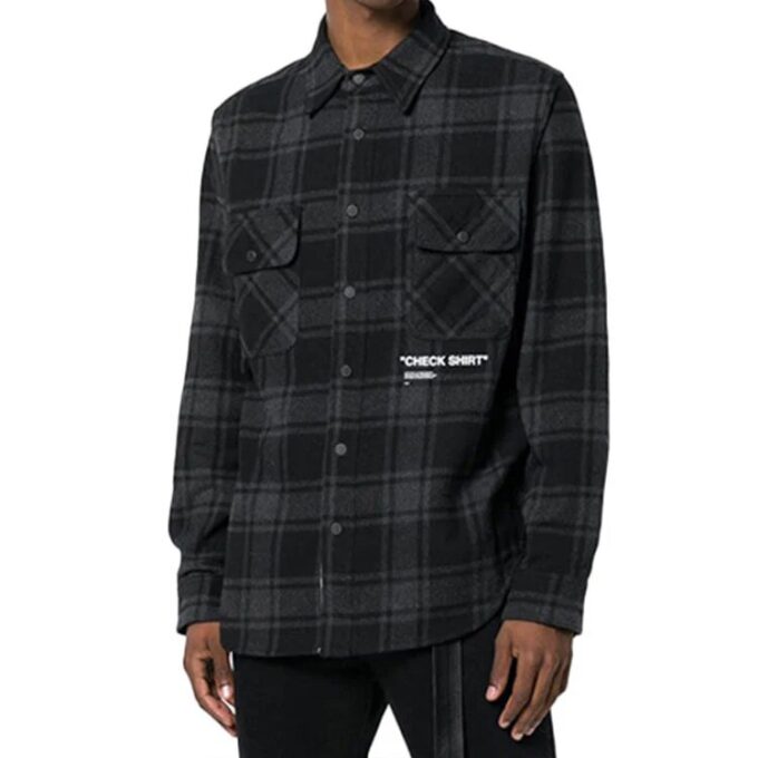flannel Basic Loose Plaid Shirt Black Gray