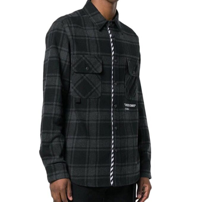 flannel Basic Loose Plaid Shirt Black Gray