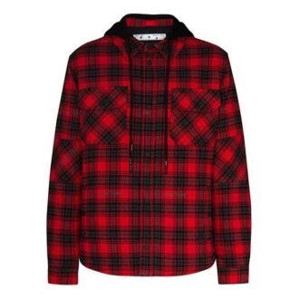 flannel hooded Plaid Shirt Jacket Red