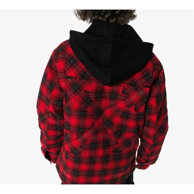 flannel hooded Plaid Shirt Jacket Red