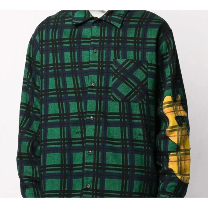 Flannel melts Printing Long-sleeved Shirt Men Green