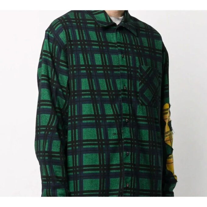 Flannel melts Printing Long-sleeved Shirt Men Green