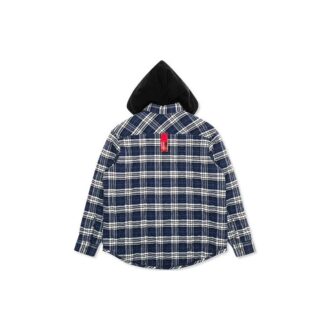 flannel Plaid Hooded Jacket Blue