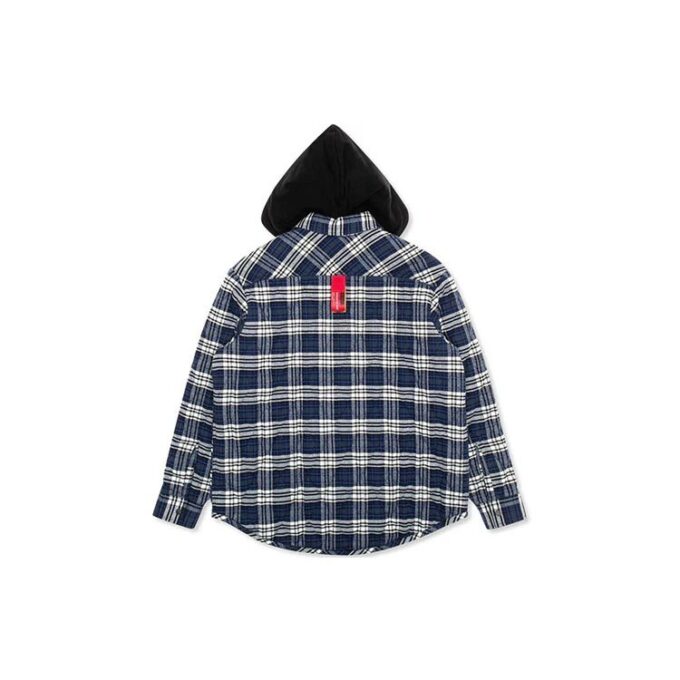 flannel Plaid Hooded Jacket Blue