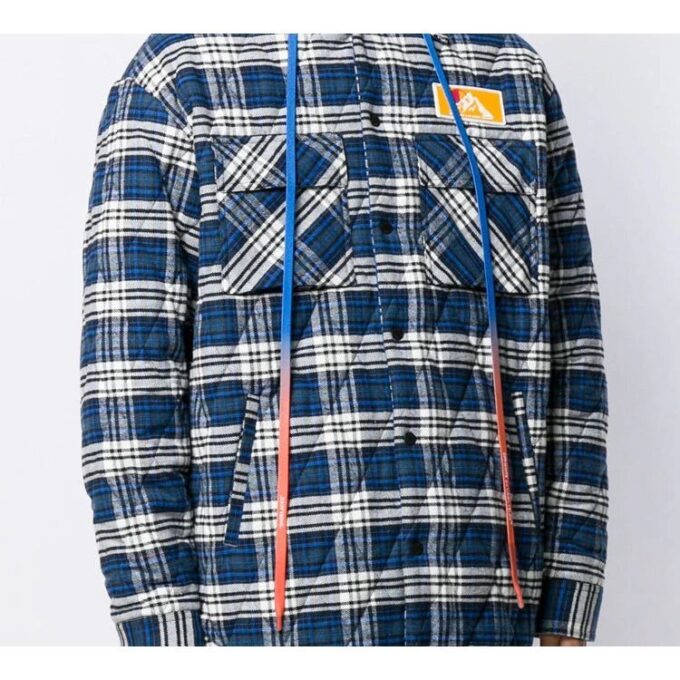 flannel Plaid Hooded Jacket Blue