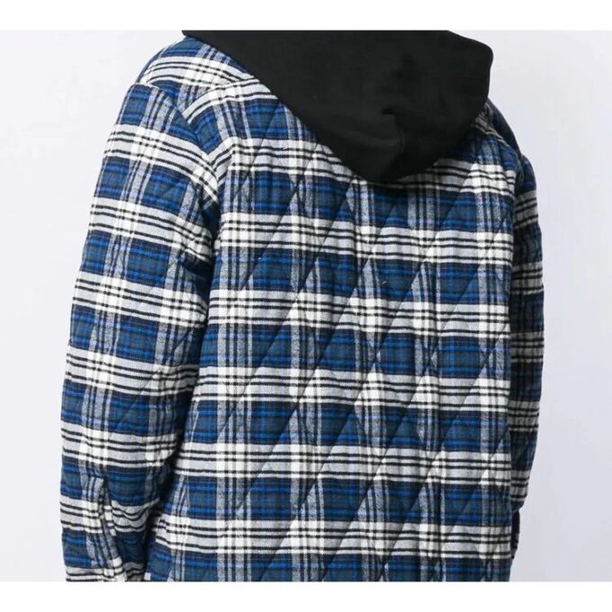 flannel Plaid Hooded Jacket Blue