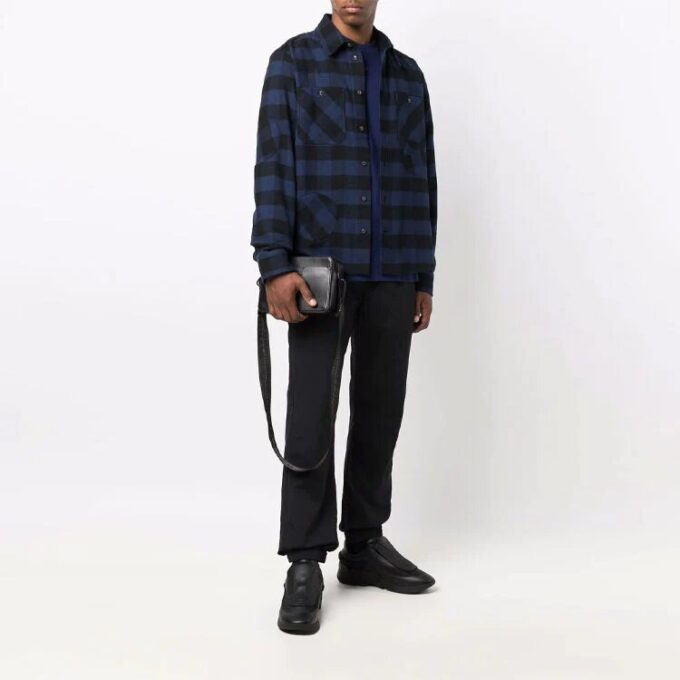 flannel Plaid Long Sleeves Shirt Loose Fit Blue