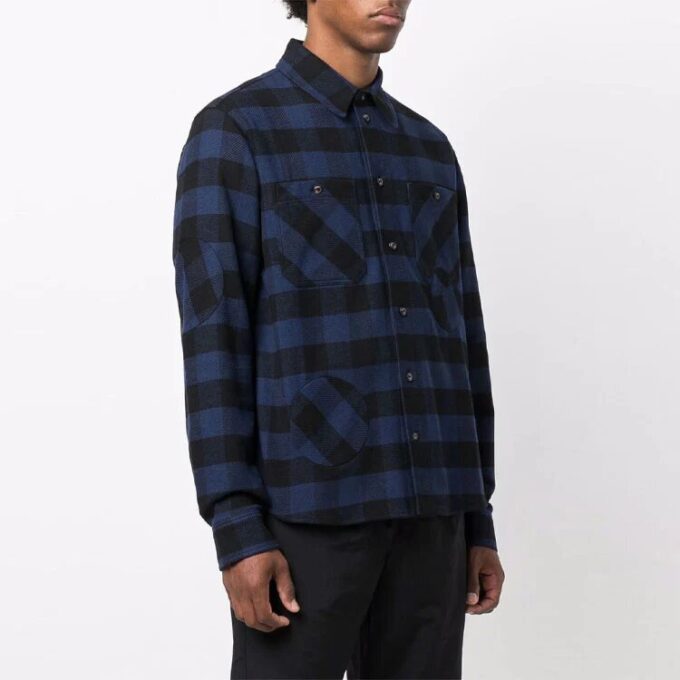flannel Plaid Long Sleeves Shirt Loose Fit Blue