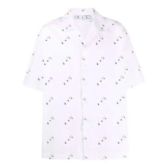 Full Print Short Sleeve Button Shirt Loose Fit White
