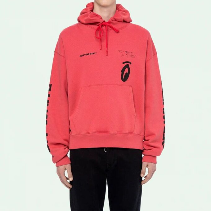 FW19 Splitted Arrows Oversized Graffiti Hooded Fleece Men Red