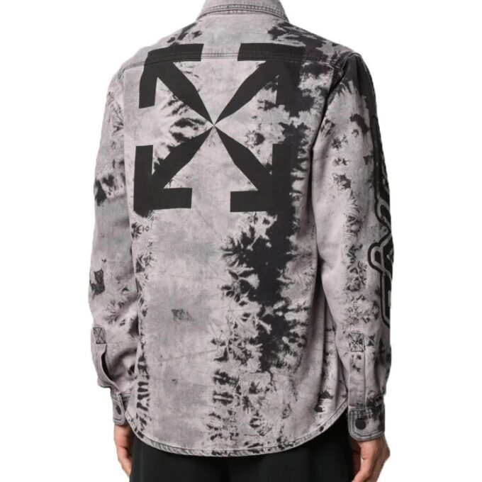 FW20 Back Arrow Logo Tie-dyed Denim Shirt Men Black