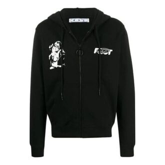 FW20 Kiss 21Printing Zipper Hooded Jacket Men Black
